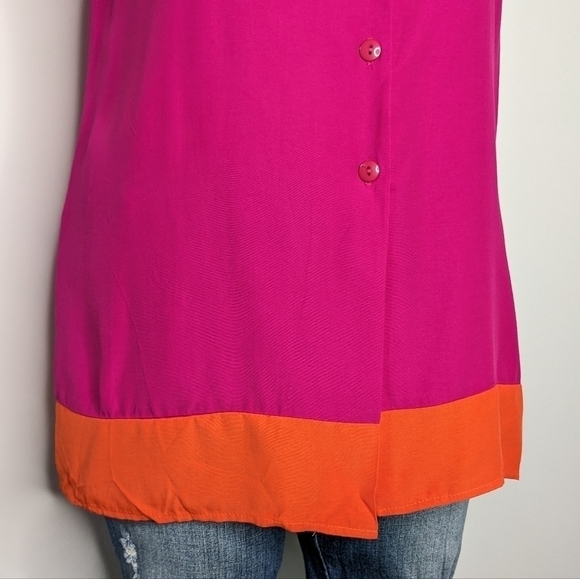 NWT Vintage Barrie Morgan pink orange sleeveless button up top 14 - Picture 4 of 9